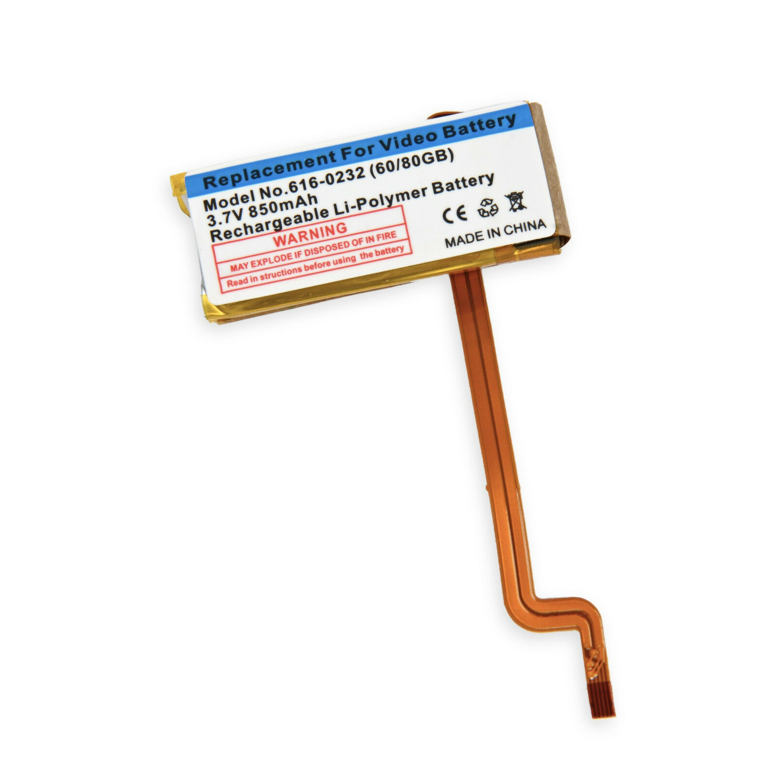 Bateria para Ipod 5th 5.5 Gen Video 3.7V 850mAh 616-0232 60GB 80GB – Clique na imagem para fechar