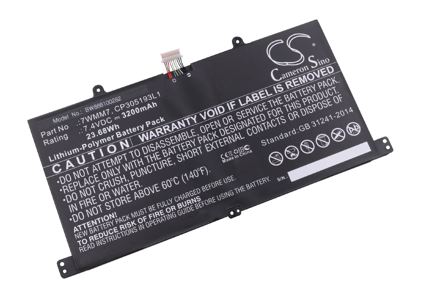 Bateria para Dell 7WMM7, CP305193L1, DL011301-PLP22G0 3200mAh 7,4V Li-Polymer