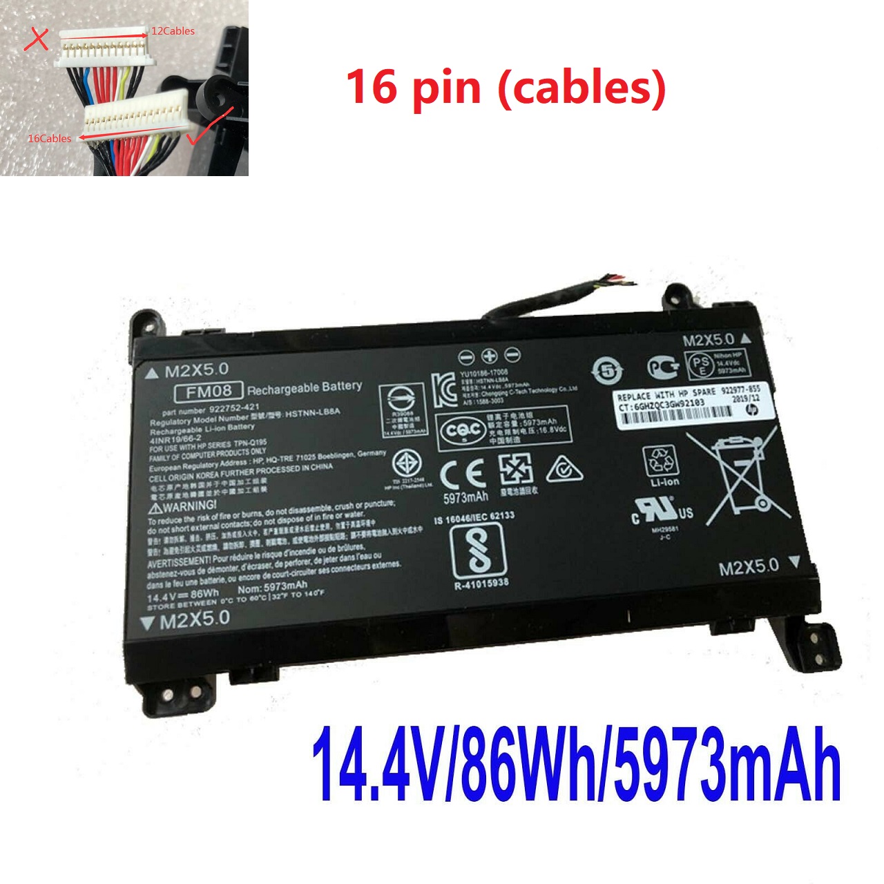 Bateria para 16 pin HP Omen 17-AN014NG HSTNN-LB8A 922752-421 HQ-TRE TPN-Q195