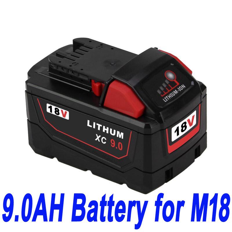 Bateria para 18V 9.0Ah For Milwaukee M18 M18B4 48-11-1828 Red Lithium Ion XC 9.0