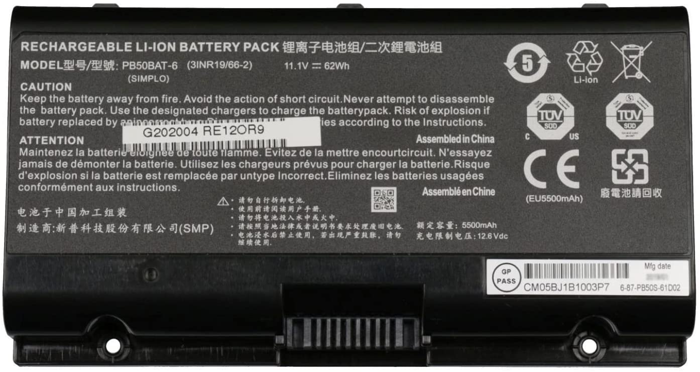 Bateria para PB50BAT-6 Clevo PB71EF-G,PowerSpec 1720,1520,Sager NP8371