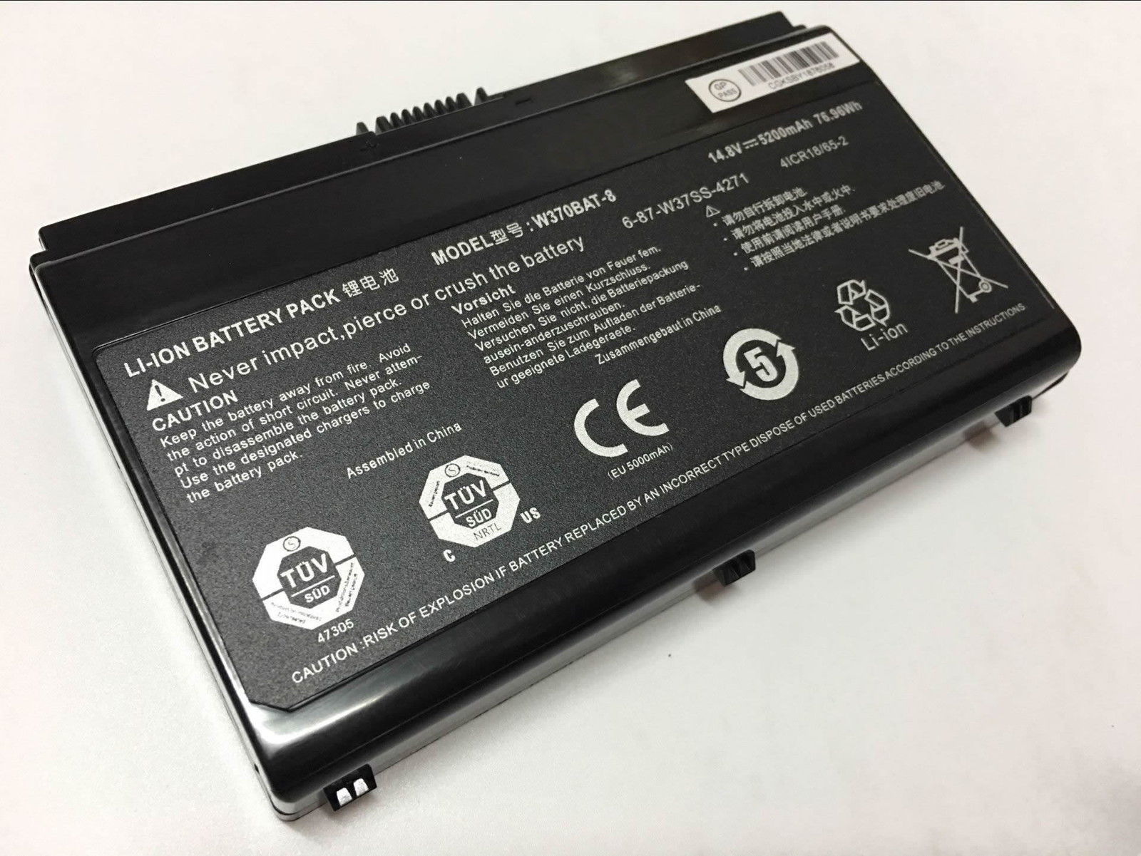 Bateria para 14.8v 5200mAh W370BAT-8 Clevo Schenker XMG A722 6-87-W370S-427